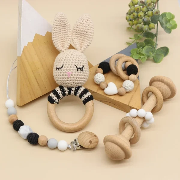 Anneau de Dentition Bébé Bois avec Perles Silicone