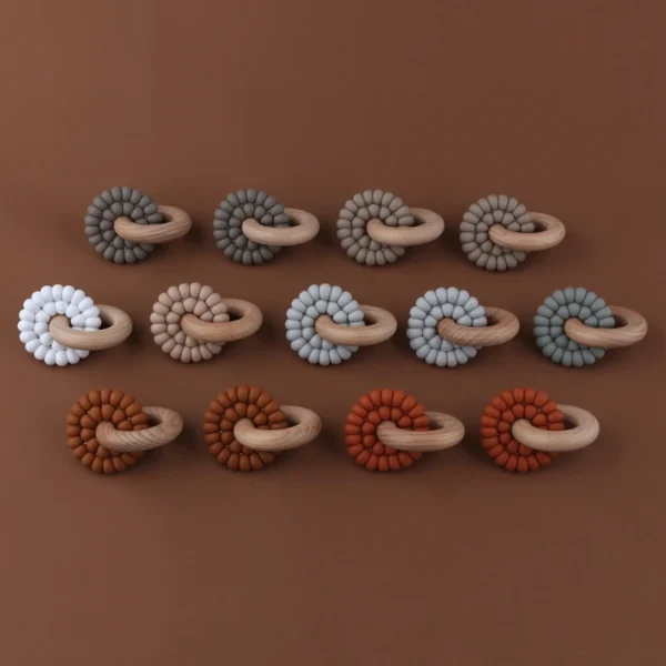 Anneau de Dentition en Bois et Silicone pour Bébés