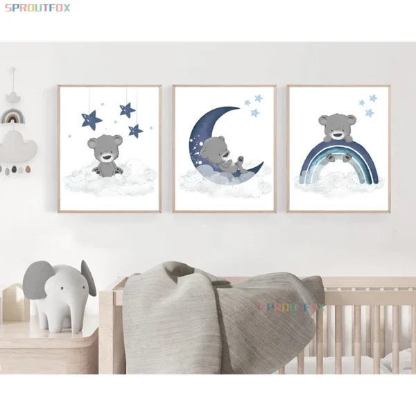 Affiche Ours Bleu et Lune pour Chambre Bébé Affiche Ours Bleu et Lune pour Chambre Bébé