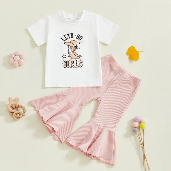 Western Style Letter Print T-Shirt and Flare Pants Set