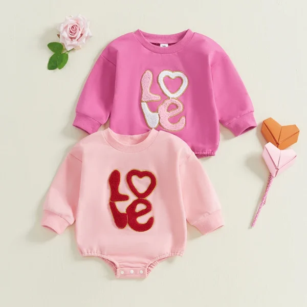 Embroidered Letter Long Sleeve Baby Sweatshirt Romper