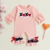 Soft Heart Embroidery Ruffle Long Sleeve Baby Romper