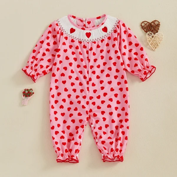 Heart Print Long Sleeve Baby Romper