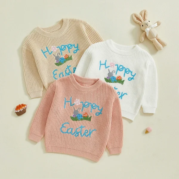 Bunny Easter Sweater with Egg Embroidery for Toddlers