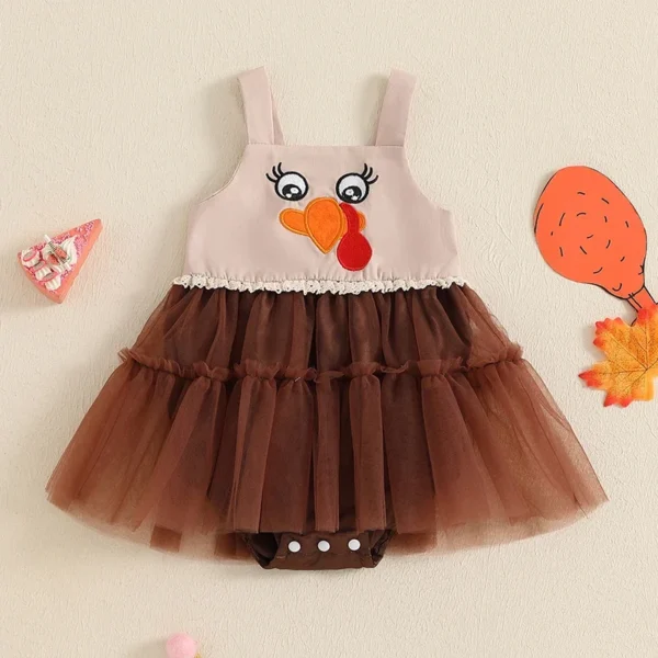 Thanksgiving Turkey Embroidered Baby Romper Dress