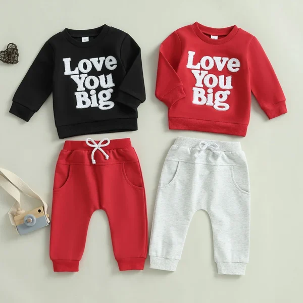 Cute Letter Embroidery Long Sleeve Sweatshirt and Elastic Pants Set