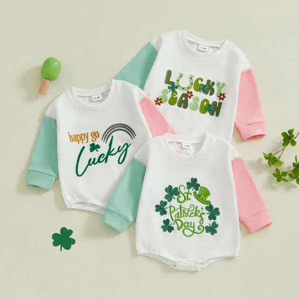 Embroidered Clover Long Sleeve Romper