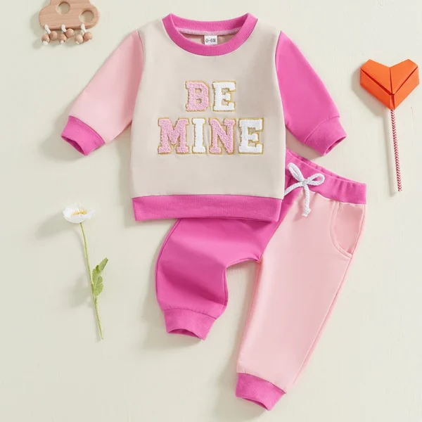 Valentine's Day Sweatshirt and Pants Set with Letter Embroidery