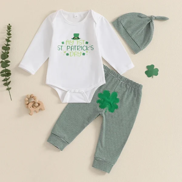Baby Irish Outfit with Letter Print Romper and Clover Pants Set