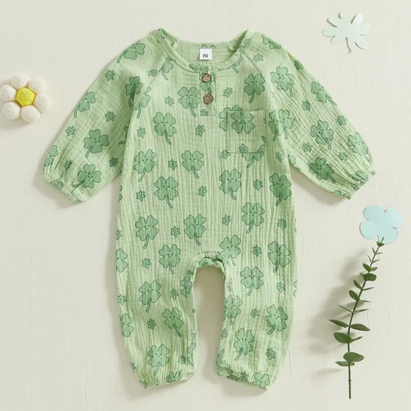 Irish Shamrock Print Long Sleeve Romper Jumpsuit