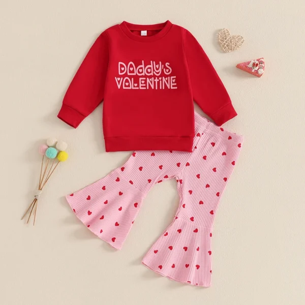 Toddler Outfit with Letter Print Sweatshirt and Heart Print Flare Pants