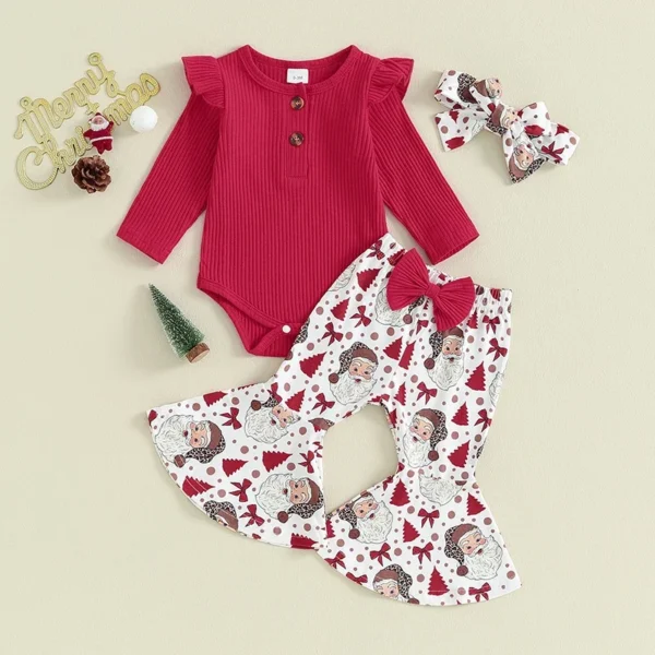 Christmas Outfit for Baby Girls with Santa Print and Ruffle Romper