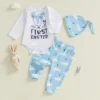 Bunny Pattern Long Sleeve Romper Set with Pants and Hat