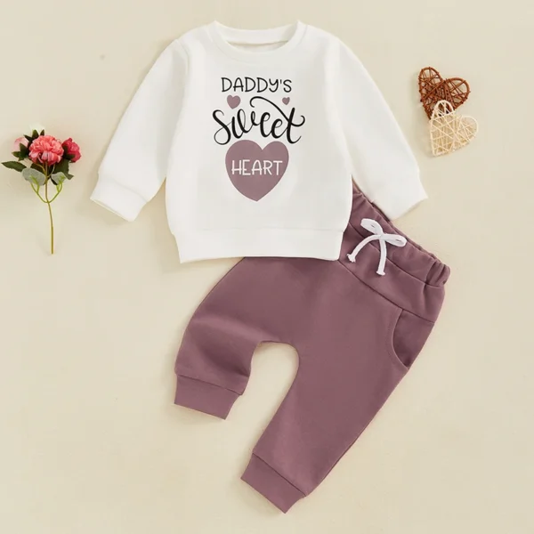 Toddler Love Heart Pattern Sweatshirt and Drawstring Pants Set